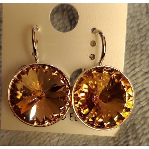 Brown Swarovski Element Earrings NWOT. Wedding. Classy. Simple. Work. RoundBling - Picture 1 of 5